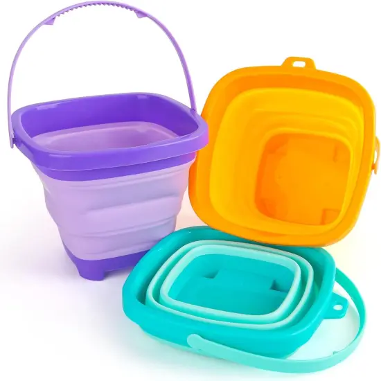 3Set Collapsible Beach Buckets, Foldable Sand Toys Easter Buckets for Kids, for Toddlers Outdoor Activities, Beach Fun Summer Vacation {1}