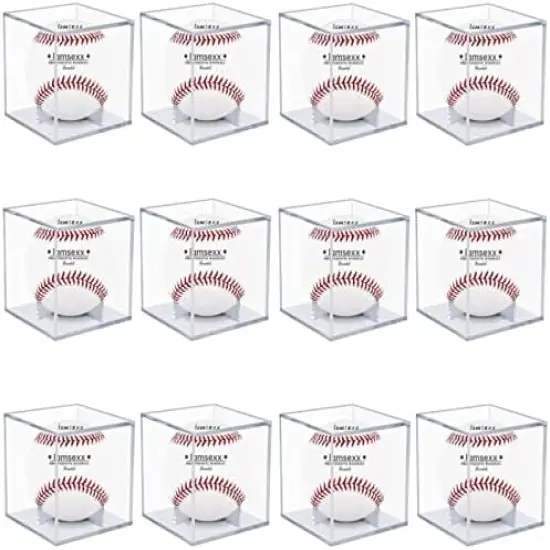 12 Pack UV Protected Acrylic Boxes for Display,Clear Display Case Baseball Cube Memorabilia Showcase Autograph Ball Protector {2}