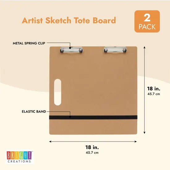 2-Pack Artist's Drawing Sketch Boards, Large Art Clipboards with Left-Side Handle Holes and Paper Retaining Rubber Bands, Portable Drafting Boards for Home, Office, Studio, and Field (18x18 in) Brown {3}