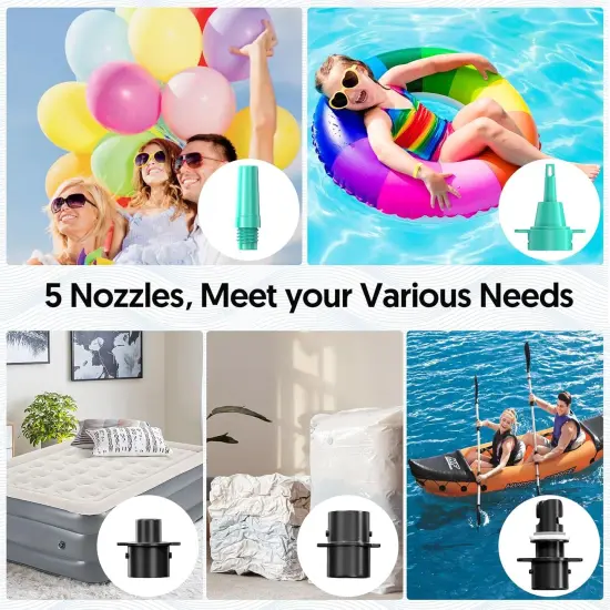 Electric Air Pump for Inflatables Toys Balloon: 3-in-1 Balloon Pump 400W 2.0 PSI High-Power Quick Inflator Deflator for Air Mattress Beds, Pool Float Raft, Wedding Party Decoration - Green {4}