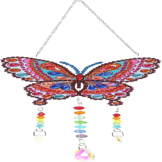 5D Diamond Painting Animal Wind Chimes, Butterfly Diamond Paint by Number Kits Hanging Pendant with Chain for Home Wall Window Decor, Adults DIY Art Craft {1}