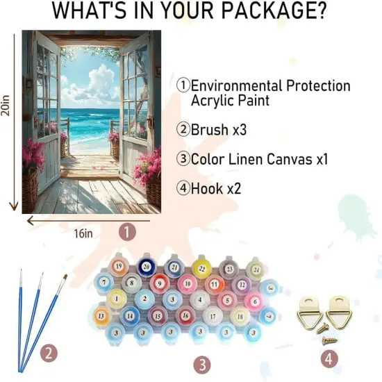 DIY Scenery Paint by Numbers Kit for Adults on Canvas,Landscape Beach Digital Oil Painting Kit for Adults Beginner,Easy Scenery Acrylic Paint by Number Kits for Holiday Gifts 16X20 Inch. {2}