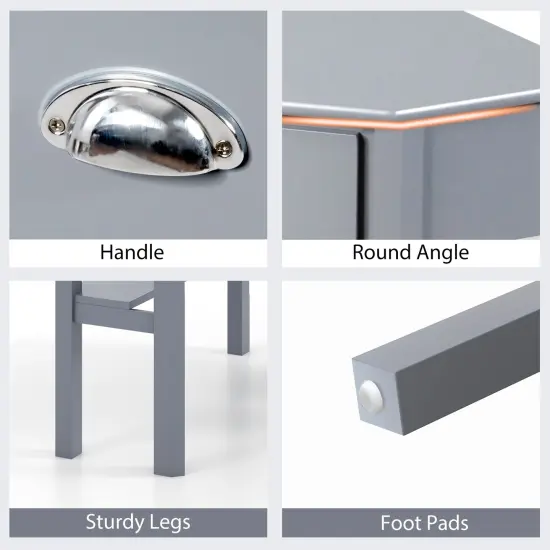 Wooden Corner Computer Desk with Big Storage Drawer and Two Open Shelves Grey {4}