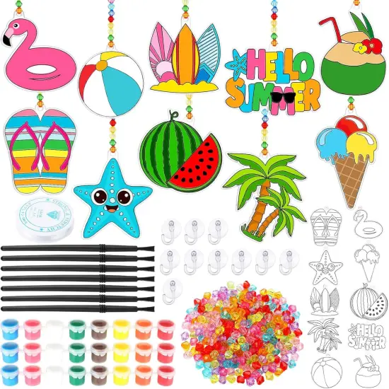 Summer Beach Fruit Window Art Stained Glass Sun Catcher Kits Make Your Own Painting Ornaments for Adult Craft Party Art Activities {1}