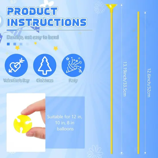 50 Pieces Plastic Balloon Sticks 13 inch Reusable Balloon Holder and Cup for Birthday Graduation Prom Wedding Anniversary Party Decoration Supplies (Yellow) {2}