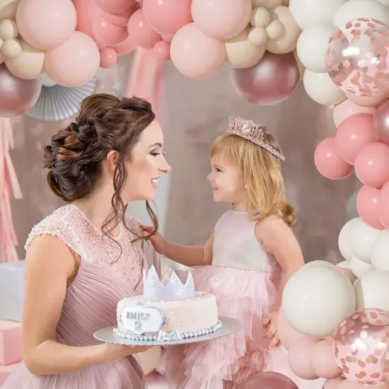 Dusty Pink Balloons Arch Garland Kit, Different Sizes 18 12 10 5 Inch Boho Pink White Sand Latex Metallic Confetti Balloon for Girl Baby Shower Valentines Day Birthday Party Decorations {4}