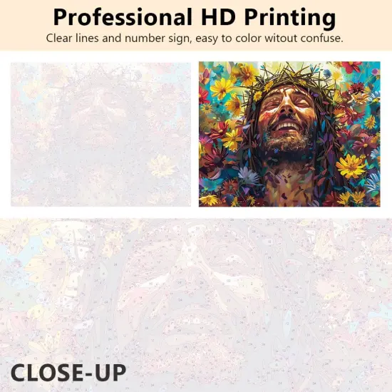 Happy Jesus Paint by Numbers Kit for Adults, Abstract Flower Jesus DIY Paint by Numbers, Oil Paint by Numbers Kit for Beginners, Surreal Portrait Jesus Painting Crafts for Home Decor 16x20 Inch {3}