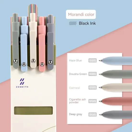 Piloting Gel Ink Pens Set,0.5mm Fine Point Tip,Quick Drying Ink, Cute Fancy Pens for Women Gifts for Women (5 Pcs Morandi-Black Ink) {2}