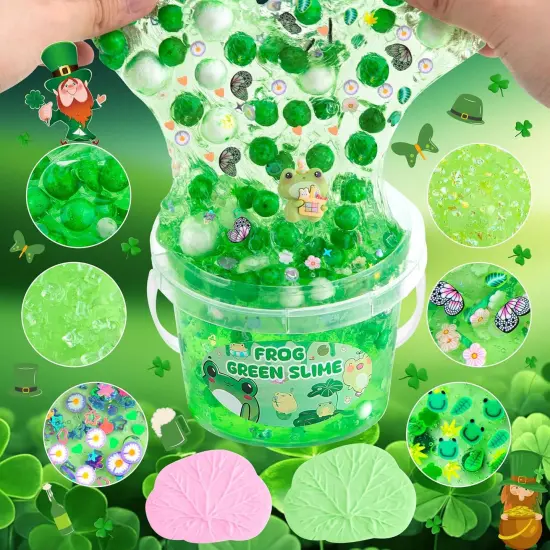 Frog Clear Slime 300ml, Green Clear Slime Kit for Girls Ages 8-12 with 8 Packs Slime Add-Ins, Slime for Kids Party Favors, Non Stick Slime with Clay, Halloween St. Patrick's Day Easter Gifts {2}