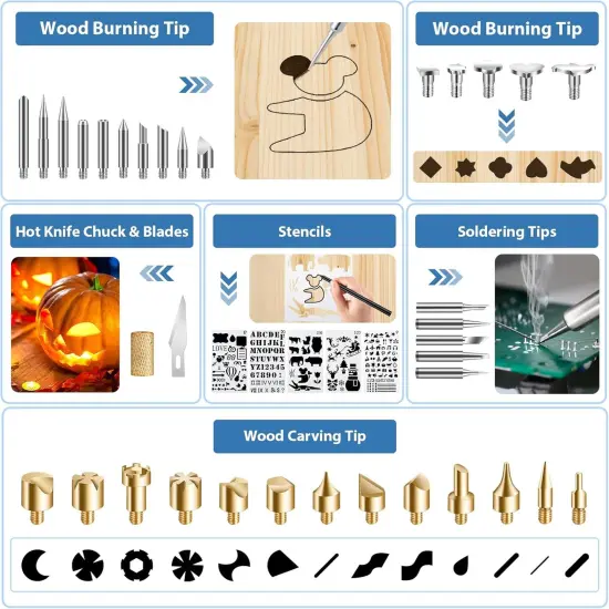Wood Burning Kit for Adults with Gloves, 130pcs Wood Burning Pen Tool Set with Adjustable Temperature 200~450 &deg;C Switch Pyrography Pen Kit for Embossing Carving Soldering {5}