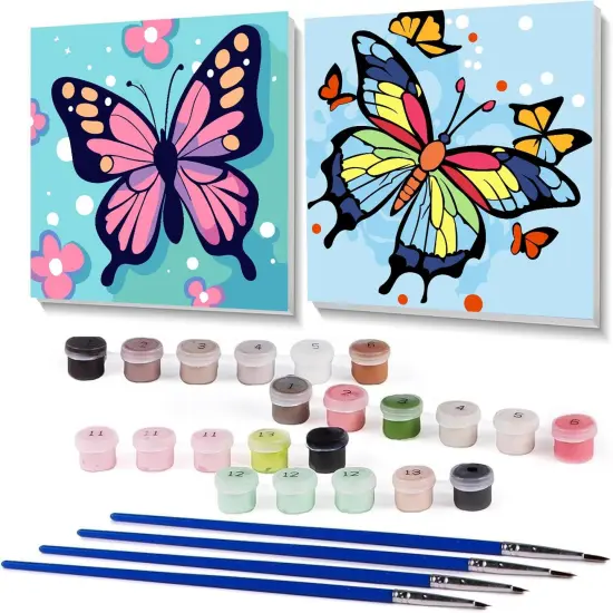 2 Framed Butterfly Paint by Numbers Kit for Kids - Kids Paint by Number Kits Age 5-8-12, Easy Acrylic Oil Paint by Number for Kids 8x8inch {1}