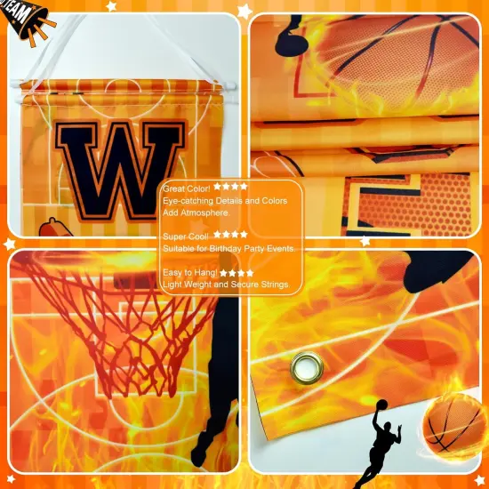 Basketball Party Banner Welcome It's Game Time Porch Sign Sport Basketball Hanging Door Banner for Basketball Birthday Baby Shower Party Decorations, Orange {5}