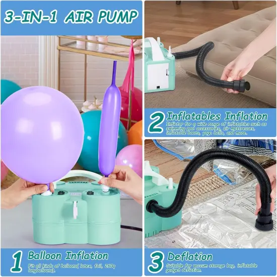 Air Pump for Inflatables and Balloon Electric Air Balloon Pump 600W for Latex 260Q Foil Balloons with Hose Extension Quick-Fill Inflator Deflator {4}