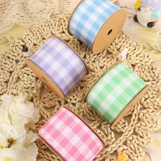 2 1/2" Wired Ribbon | White/Spring Gingham | 10 Yard Roll | 4 Color Options Lavender {3}