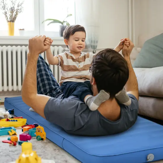 Inflatable Camping Sleeping Pad with 4 inch Thickness, Quick Inflation and 2-in-1 Bag Blue {1}