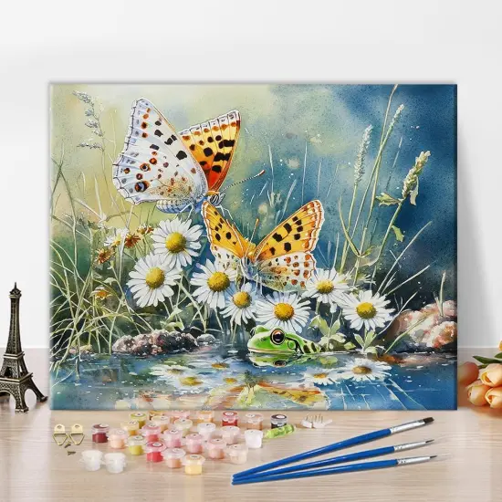 Butterfly on Daisies Paint by Numbers Watercolor Adult Paint by Number Kits On Canvas Paint-by-Number Simple Painting Paint by Numbers Adult DIY Craft Kits for Adults, 16 x20 Inch {1}