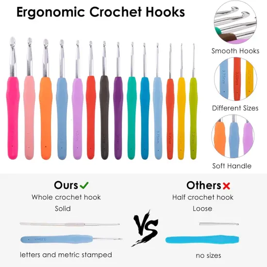 Crochet Hook Case with 14 Size Crochet Hooks Set 2mm(B)-10mm(N) Ergonomic Crochet Hooks with Crochet Case Stand Up - Crochet Hook Organize for Crochet Lovers, Crochet Kit for Beginners {4}