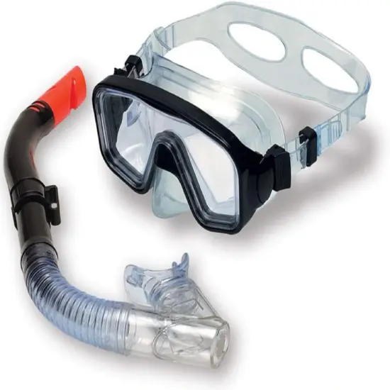 Swimline Manatee Dry Top with Purge Valve Aviator Mask and Snorkel Set - 15" Black {3}