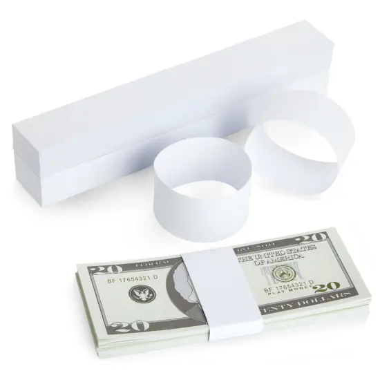 300-Pack Money Bands for Cash, Blank Self-Adhesive Currency Straps, Bill Wrappers (White, 7.8x1.2 In) {1}