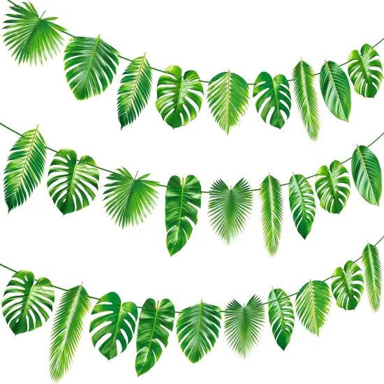 Tropical Party Banners Decorations Palm Leaf Garlands Green Hawaiian Luau Party Decorations Green Leaves Theme Banners for Summer Jungle Theme Party Baby Shower Supplies {1}
