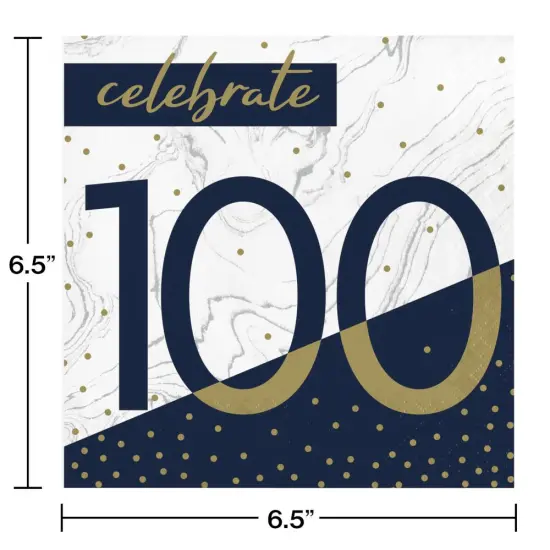 192 pc Bulk Navy and Gold 100th Birthday Luncheon Napkins {2}