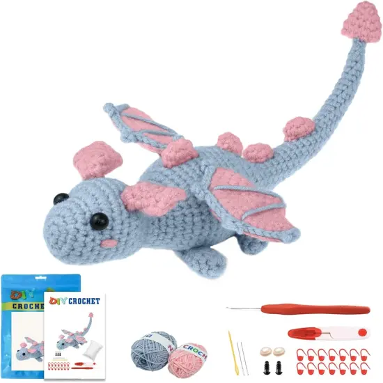Crochet Kit for Beginners, Learn to Crochet Animals - Easy Crochet Starter Kit Gift for Kids and Adults, Lovely Gray Dragon (40%+ Yarn Content) {1}
