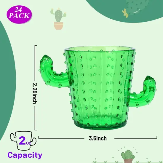 Plastic Cactus Shot Glasses(Set of 24), 2 Oz Green Cute Cactus Tequila Glasses for Western, Bachelorette, Cinco de Mayo, Tequila, Fiesta Themed Party Supplies {2}