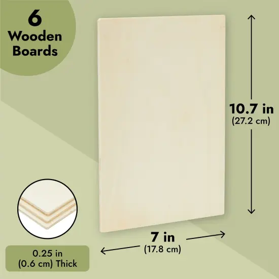 6 Pack Rectangle Wooden Boards for Wood Burning, Unfinished Wood Planks, Rectangle Wood Pieces for Crafts, Panels for Painting, Art, DIY Projects (10.6 x 7.0 x 0.25 In) Brown {4}