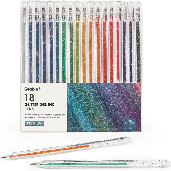 Glitter Gel Ink Pens, Vibrant Glitter Gel Pens Set, Spark Your Creativity with Every Color of the Rainbow (18 Colors Capped Glitter Gel Pens) {1}