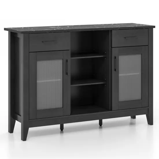 Sideboard Buffet Cabinet with 3 Open Cubes and 4 Adjustable Shelves Ideal for Home Appliances or Decorations Black {8}