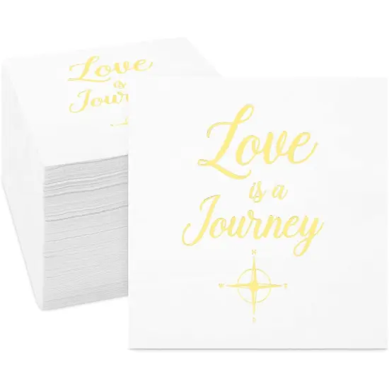 Wedding Cocktail Napkins, Love is a Journey, Gold Foil (5 x 5 In, 100 Pack) {1}