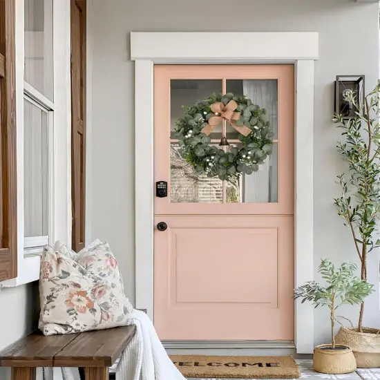 24" Eucalyptus Front Door Wreath with Burlap Bow Metal Bell for Summer Wreath Green Decor for Home Farmhouse {4}