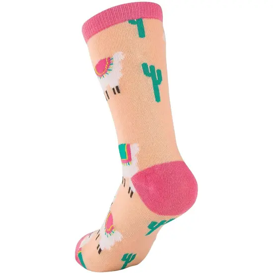 2-Pair Girls Crew Socks - Llama Alpaca Animal Print, Cute Kids Casual Socks {7}