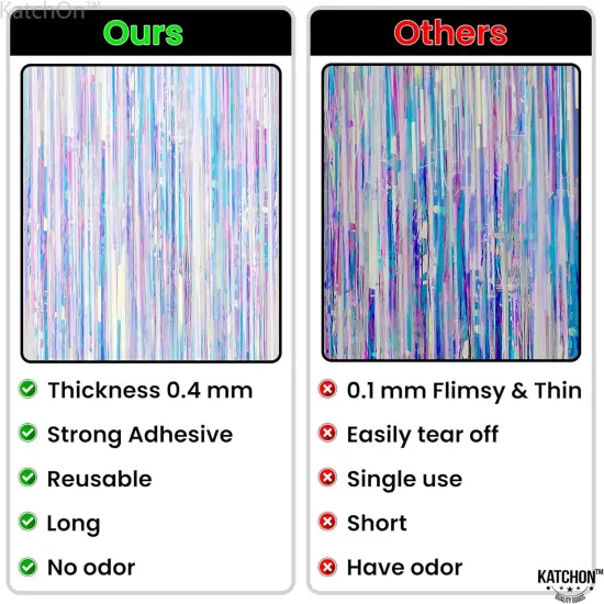 Neon Iridescent Streamers - 2 Large, 3.2x6.5 Feet, Iridescent Party Decorations | Iridescent Fringe Decorations for Home {2}