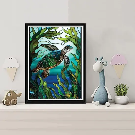 5D DIY Diamond Painting Kits for Adults Kids, Sea Turtle Stained Glass Full Drill Embroidery Cross Stitch Crystal Rhinestone Paintings Pictures Arts Wall Decor Painting Dots Kits 15.7X11.8 in {2}