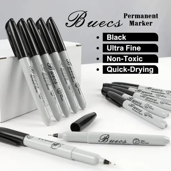 Permanent Markers, 60 Count Ultra Fine Point Black Permanent Markers, Works on paper, Plastic, Stone, Glass, Metal {4}