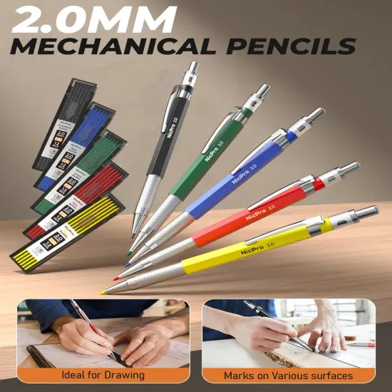 27 Pack Carpenter Pencils for Woodworking, Construction Mechanical Pencil with 100 Refill, Automatic Center Punch and Carbide Scribe Carpenter Tool, Construction Pencil for Carpenters Marking {3}