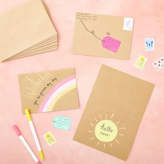 50 Pack Blank A7 Kraft Paper Cards and Envelopes, All Occasion 5x7 Note Cards for Invitations, Open When Letters Brown {4}