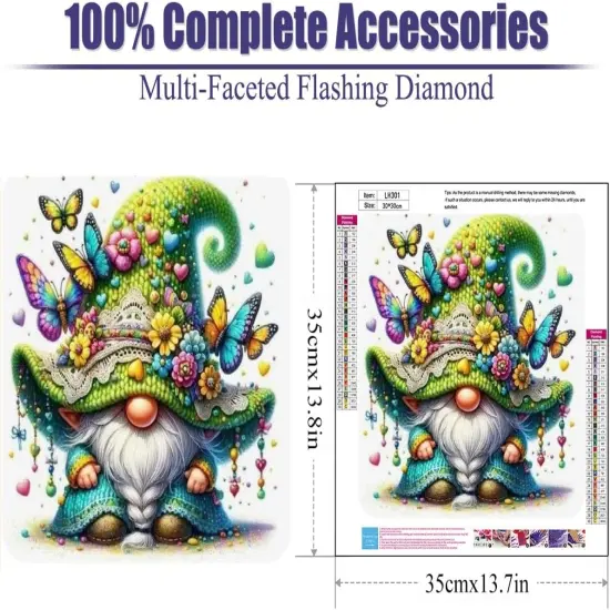 Gnome Diamond Art Kits for Adults Beginners, 5D DIY Spring Butterfly Diamond Painting Kits Full Round Drill {4}