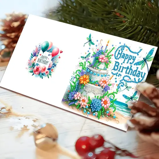 6 Packs Happy Birthday Diamond Painting Greeting Cards with Envelop, Birthday Cake Diamond Art Cards, Flower Bird Butterfly Diamond Greeting Card Arts Kit for Birthday {5}