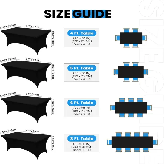 6FT Spandex Tablecloth [2 Pack, Black] 200 GSM Stretch, Fitted, Washable and Wrinkle Resistant Table Cloth Rectangle Cover for Trade Shows, Wedding, Parties [72Lx30Wx30H Inch] {2}