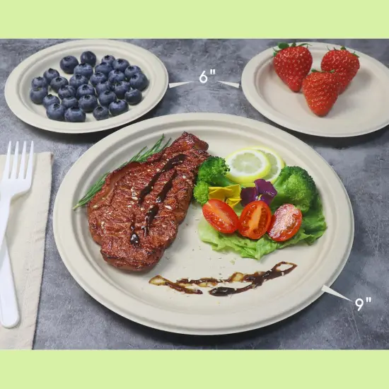 100 Count 6&ldquo; Small Compostable Dessert Plates, Heavy-duty Unbleached Biodegradable Bagasse and Bamboo fiber Paper Plates {4}