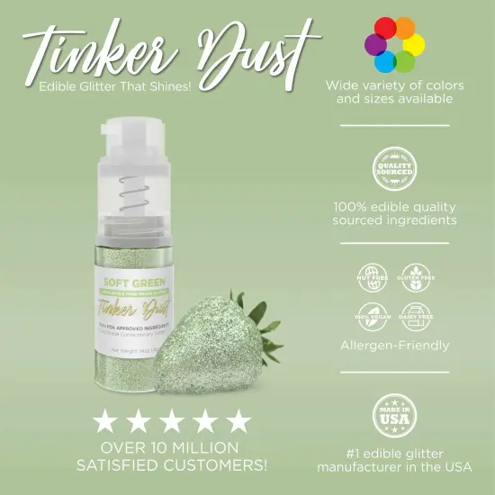 Bakell - Soft Green Tinker Dust Edible Glitter (25g, 1x Spray Pump) for Food, Desserts, and Beverages! {3}