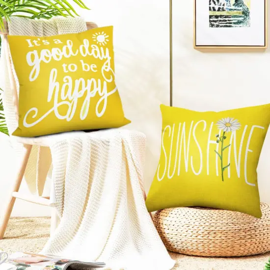 Summer Yellow Pillow Covers 18x18 Set of 6 Decorative Gnome Daisy Flower Throw Pillow Cover for Couch Modern Farmhouse Cushion Cover for Living Room Outdoor Patio Home Decor {2}