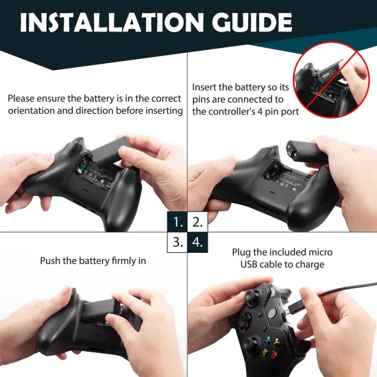 Insten For Xbox One 2-Pack Rechargeable Li-ion Battery 1600mAh Play and Charge Kit [Bettery Status Update on TV Screen] with 9ft USB Cable Compatible with Xbox One / One S / One X / Elite Controller Black {7}