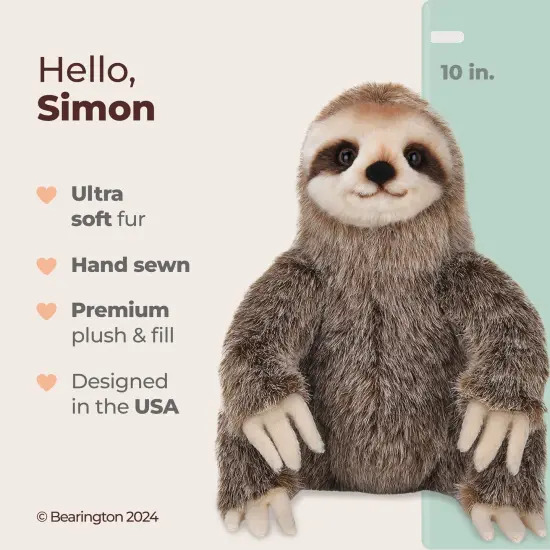 Bearington Simon Plush Three Toed Sloth Stuffed Animal, 10 inches, For Ages 1-14 Brown {2}