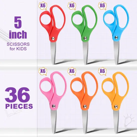 36 Packs Kids Scissors, Scissors for School, Safety Scissors, Blunt Tip Scissors, 5 Inch School Student Blunt Tip Kids Craft Scissors, Safety Comfort Grip for Children Cutting Paper {5}
