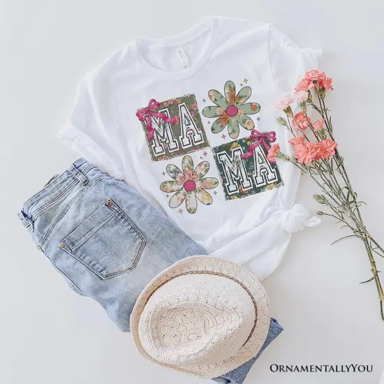 Floral Mama Coquette T-Shirt, White and Natural Boho Tee for Sweet and Stylish Moms {6}
