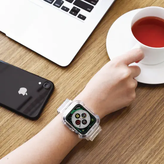 For Apple Watch 44/42mm Band, Series 6 5 4 3 2 1 SE Strap Bumper Accessory for Women Men, Clear {4}