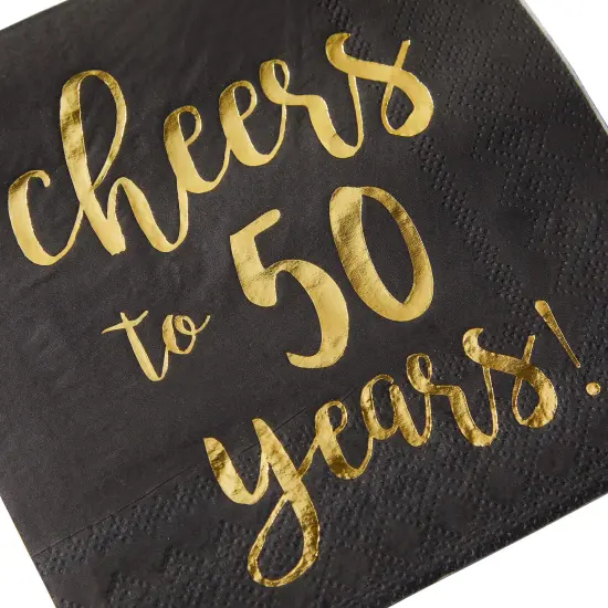 BLUE PANDA 50 Pack Cheers to 50 Years Printed Cocktail Napkins for 50th Birthday and Anniversary - 3-Ply, Black & Gold Foil {7}